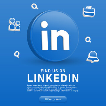 follow us on linkedin 3d logo with social media notification 3d icons bell, jobs bag, employee, employer and 3d magnifying glass icon. join find us on social network platforms with linkedin background