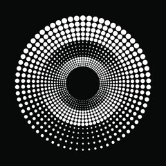 White halftone dotted lines in radial form. Geometric art. Trendy design element for frame, logo, tattoo, sign, symbol, web pages, prints, posters, template, pattern and abstract background