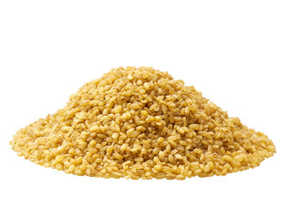 Pile of bulgur isolated on white background.Heap of dry bulgur isolated on white.