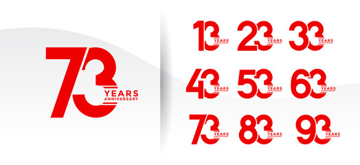 set anniversary logotype red flat color on white background for celebration moment