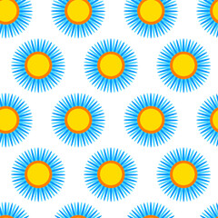 Seamless pattern of flowers with blue petals and a yellow center. Floral pattern for fashion prints. Design for textiles, wallpaper, wrapping paper.