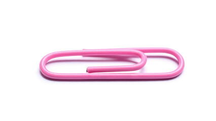 Pink paper clip on white background