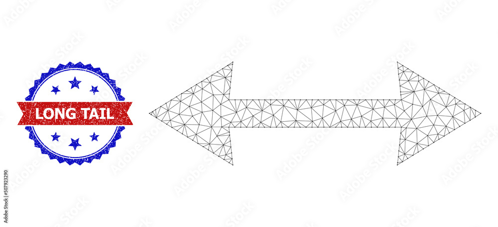 Poster mesh net width polygonal frame icon, and bicolor textured long tail stamp. red stamp has long tail c