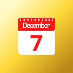 Day 7 of December month with red calendar design and yellow background with 3d shadow