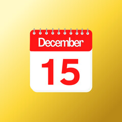 Day 15 of December month with red calendar design and yellow background with 3d shadow