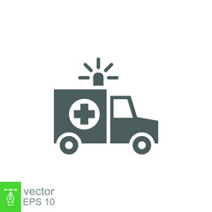 Ambulance icon, glyph emergency car, medicine van, care medic support, solid style web symbol on white background. Vector illustration EPS 10.