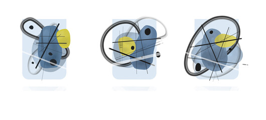 Abstract painting in cold colors with stains and stripes 