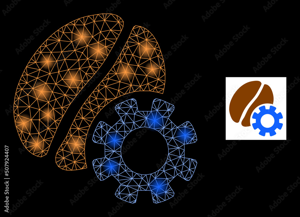 Poster glowing mesh coffee options constellation icon with lightspots. illuminated vector constellation is 