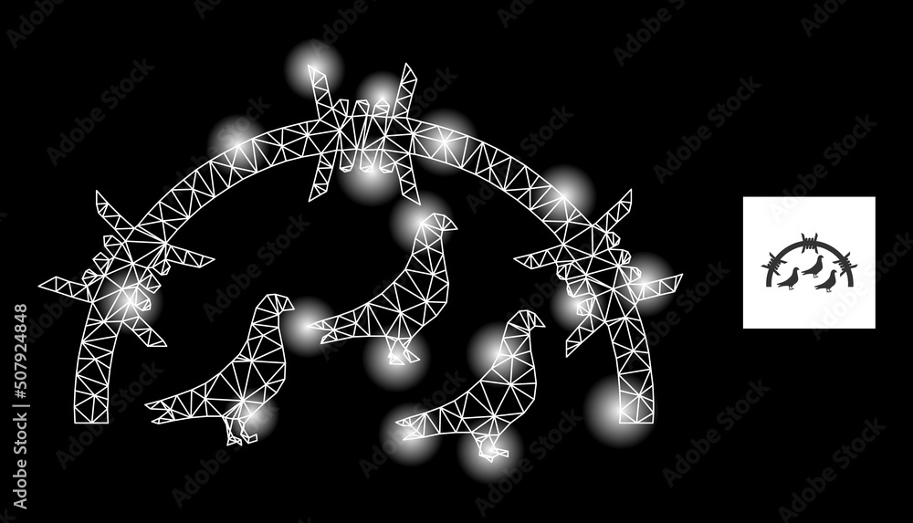 Poster flare network bird prison constellation icon with light spots. illuminated vector constellation base