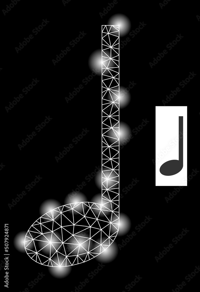 Poster glossy mesh music note constellation icon with light spots. illuminated vector constellation based o