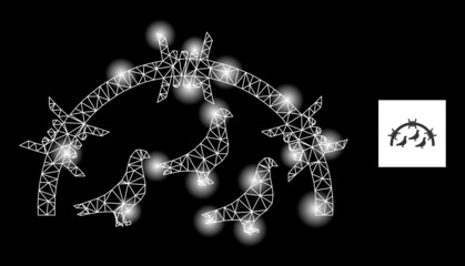 Flare network bird prison constellation icon with light spots. Illuminated vector constellation based on bird prison glyph. Sparkle frame mesh bird prison on a black background.
