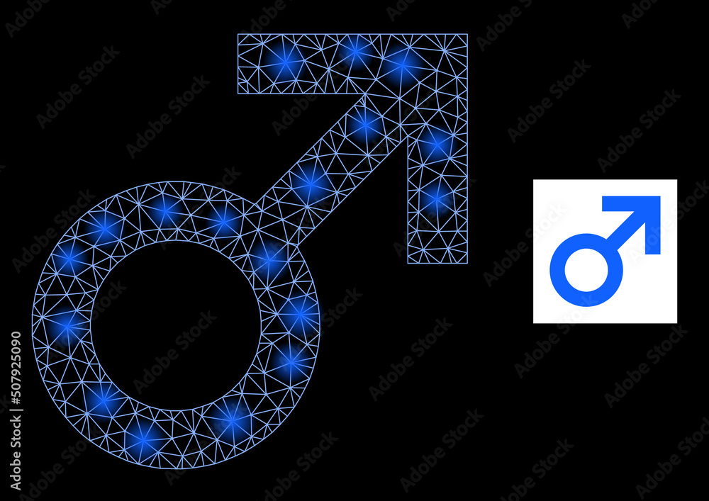 Poster glossy mesh male sign constellation icon with lightspots. illuminated vector constellation based on 