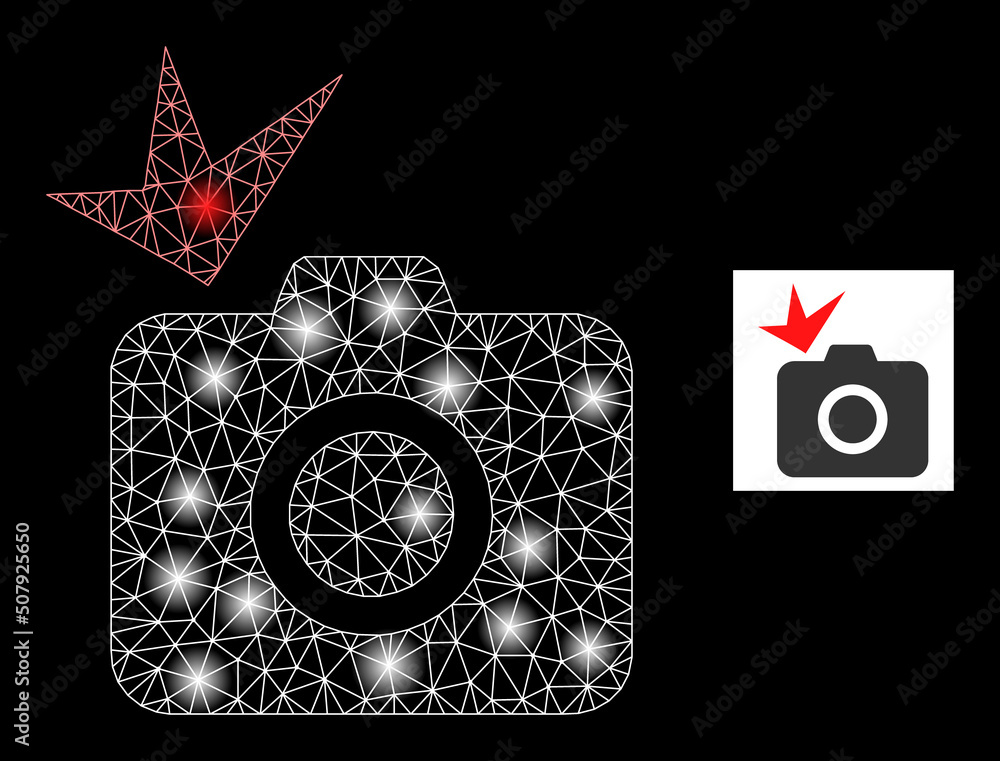 Poster bright mesh photo flash constellation icon with light spots. illuminated vector model is created fro