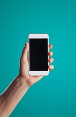 phone mockup with blank screen on blue background