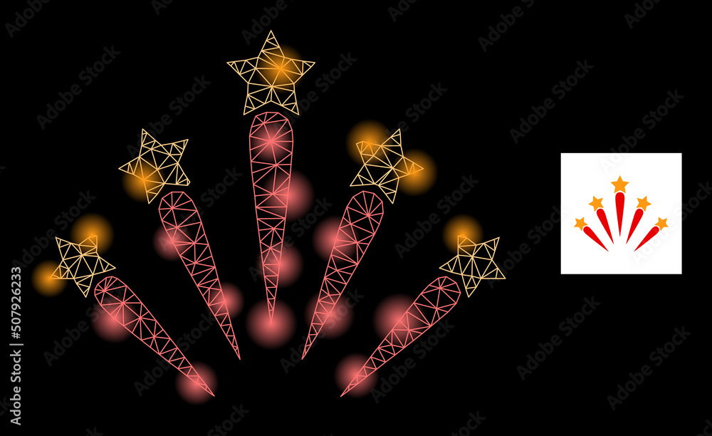 Poster glowing mesh carnival salute glare icon with lightspots. illuminated vector model based on carnival 