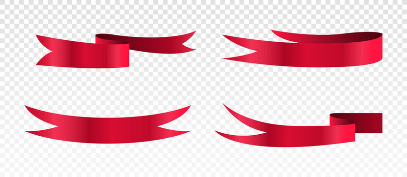 Set of red ribbons. Stickers for social networks and graphic elements for website. Place for text, award for winners. Cartoon isometric vector illustrations isolated on transparent background