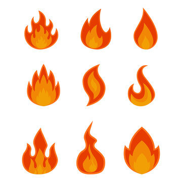 Set of fire vector icons of various shapes