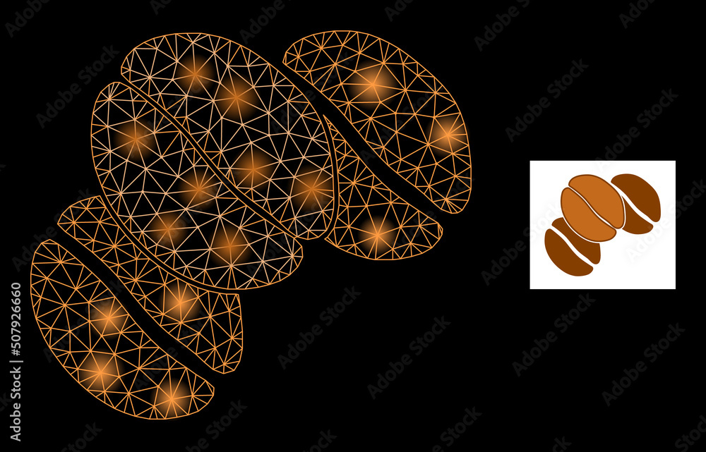 Poster glossy mesh coffee beans constellation icon with lightspots. illuminated vector model based on coffe