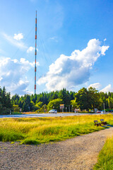 Landscape panorama walking path on Brocken mountain peak Harz Germany