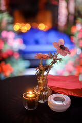 Bouquet of flowers in vase on the wedding table