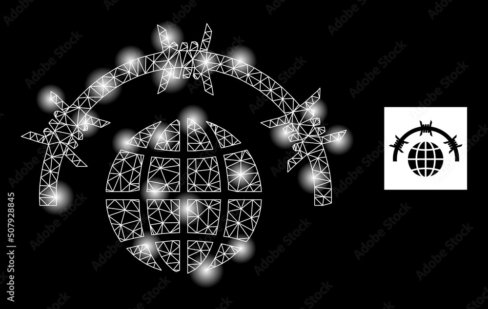 Poster glowing mesh world jail constellation icon with light spots. illuminated vector model based on world
