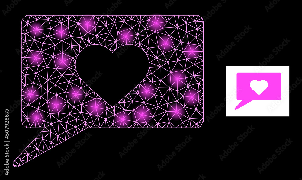 Poster flare mesh love talk constellation icon with lightspots. illuminated vector constellation based on l