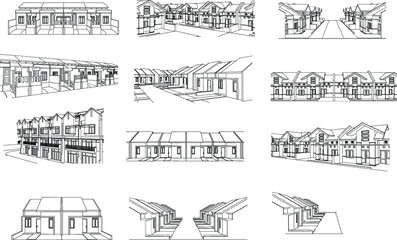Architecture housing drawing perspective