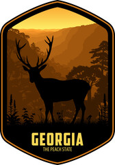 Georgia vector label with white-tailed deer - obrazy, fototapety, plakaty