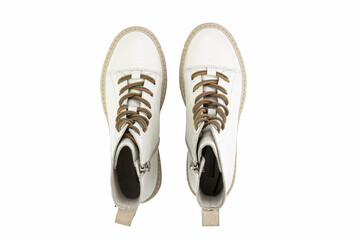 classic sneakers with laces. Casual style. Isolated close-up on white background. Top view. Fashion shoes