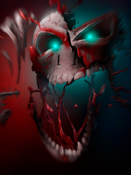 illustration of a shattered skull that has been reanimated as a ghost