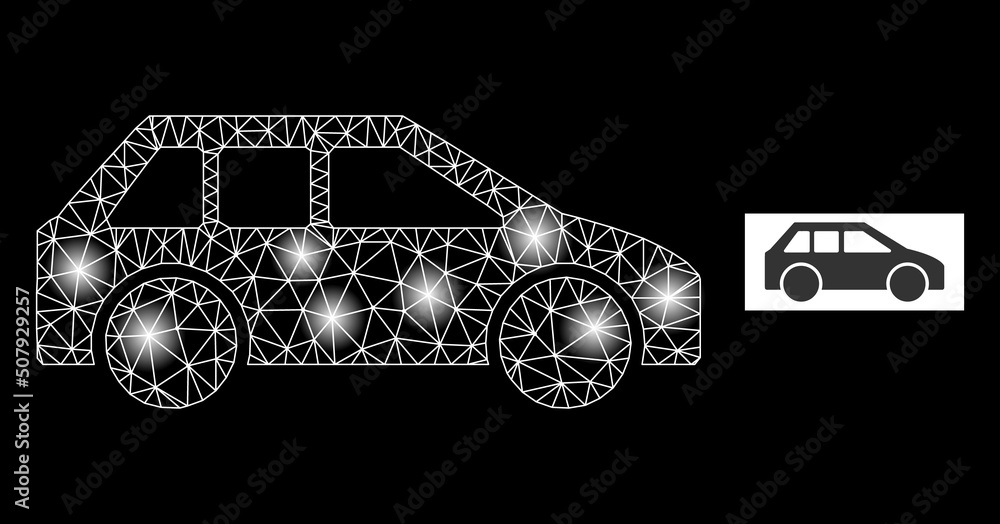 Poster glowing mesh car constellation icon with light spots. illuminated vector constellation based on car 