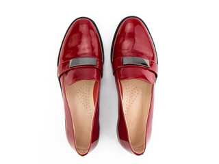 Vintage Loafer Shoes. Closeup. Advertising shot. Concept closeup shoes. Isolated object close up on white background. Top view.