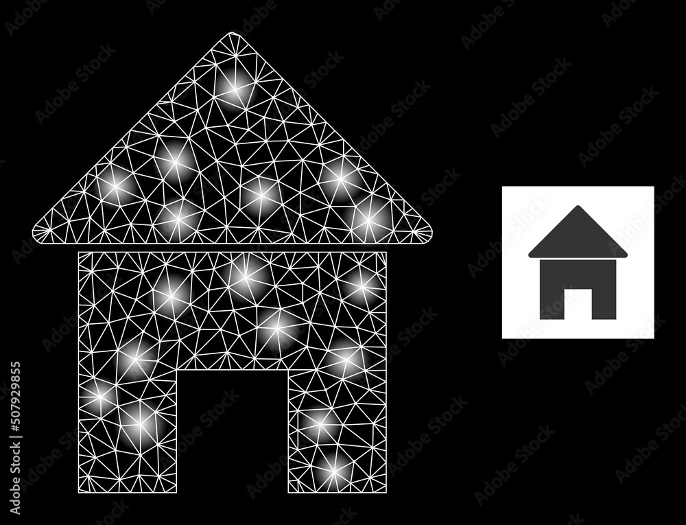 Poster glossy network home constellation icon with lightspots. illuminated vector constellation based on ho
