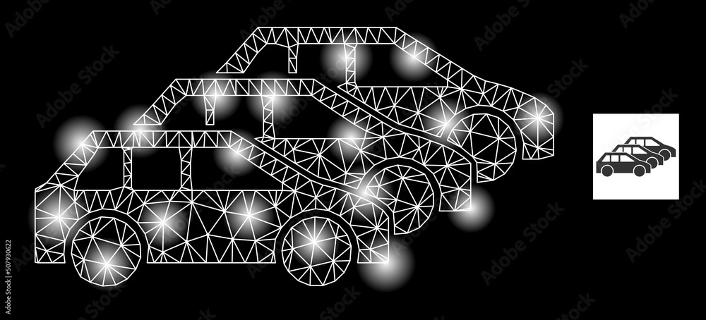 Poster glowing network car traffic glare icon with lightspots. illuminated vector model based on car traffi