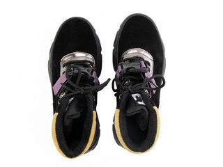 classic sneakers with laces. Casual style. Isolated close-up on white background. Top view. Fashion shoes