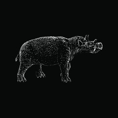 Uintatherium hand drawing vector illustration isolated on black background
