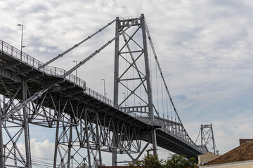view of the Hercilio Luz Suspension Bridge. The longest suspension bridge in Brazil and the symbol of the city of Florianopolis