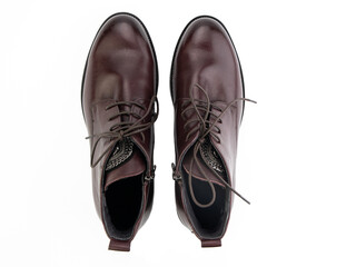 classic sneakers with laces. Casual style. Isolated close-up on white background. Top view. Fashion shoes