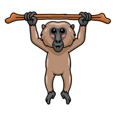 Naklejka premium Cute little baboon monkey cartoon hanging on tree