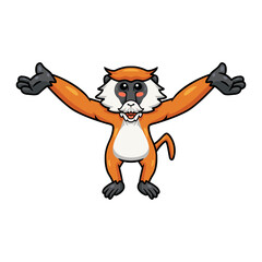 Cute little patas monkey cartoon raising hands