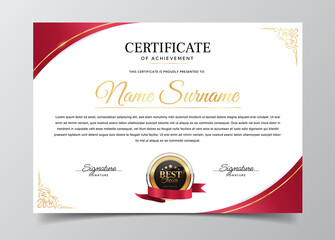 Diploma certificate template. Horizontal document confirming completion of university program. Graduation award and prize for talented and successful students. Realistic flat vector illustration