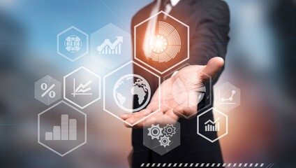 Certification and standardization process, certified business, conformity to international standards. Person touching certificate icon.