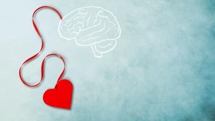 Red hearts fly out of the brain. Humans love concept