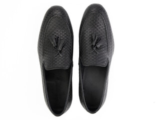 Vintage Loafer Shoes. Closeup. Advertising shot. Concept closeup shoes. Isolated object close up on white background. Top view.