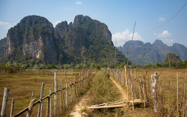 Obraz premium A beautiful panoramic view of Vang Vieng in Laos.