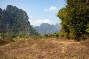 A beautiful panoramic view of Vang Vieng, Laos.