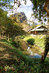 A beautiful panoramic view of Vang Vieng in Laos.
