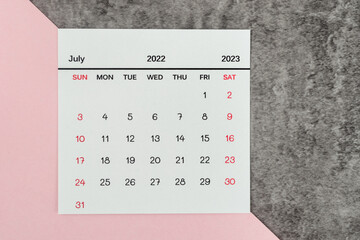 Top views Calendar desk July is the month for organizers to plan and remind on the table background.