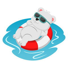 Cartoon little polar bear with inflatable ring