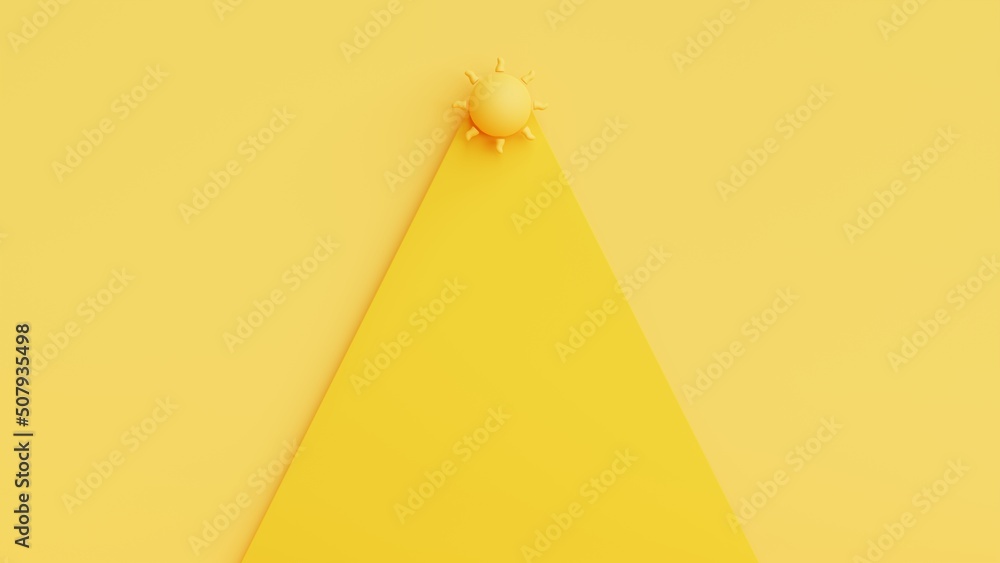 Aufkleber sun with sunlight on yellow background.colorful summer minimal background with copy space.3d renderi